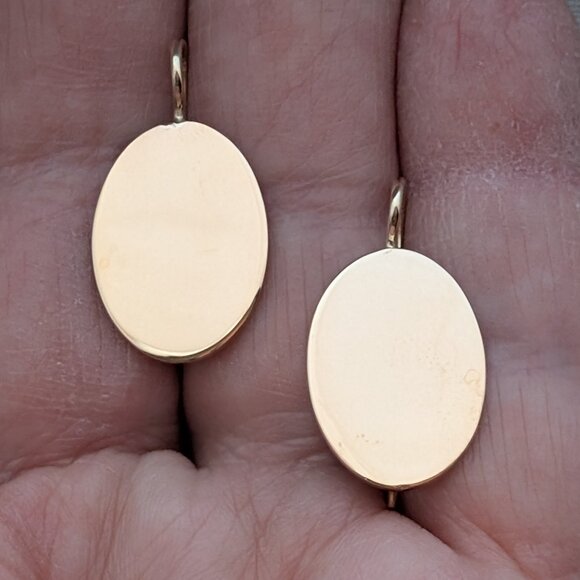 Vintage Solid 14K Yellow Gold Engravable Mirror Finish Dangle Drop EARRINGS - Picture 4 of 8